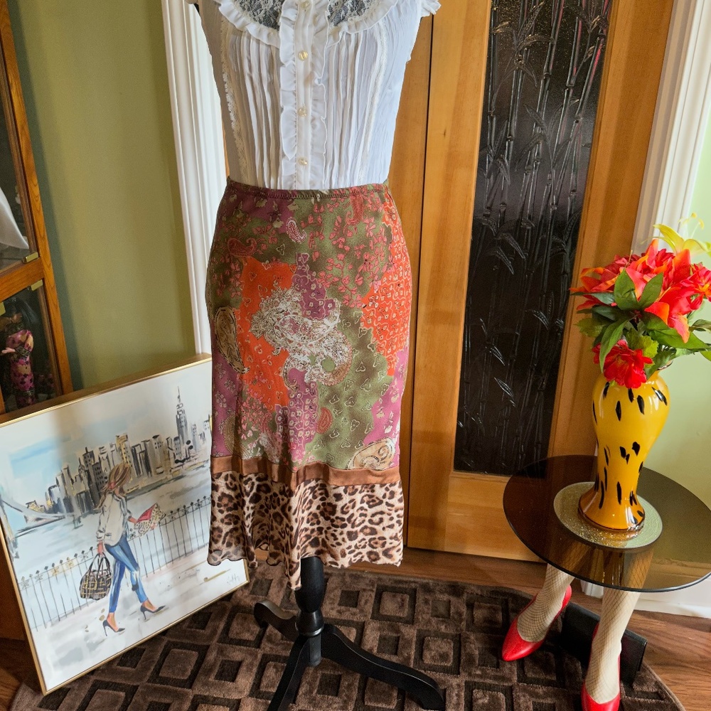 S.L.B. Petite High Low Skirt with Leopard Print Bottom Size PM